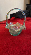 RARE- Fenton art glass Opal scent Willow green ruffled basket with handles