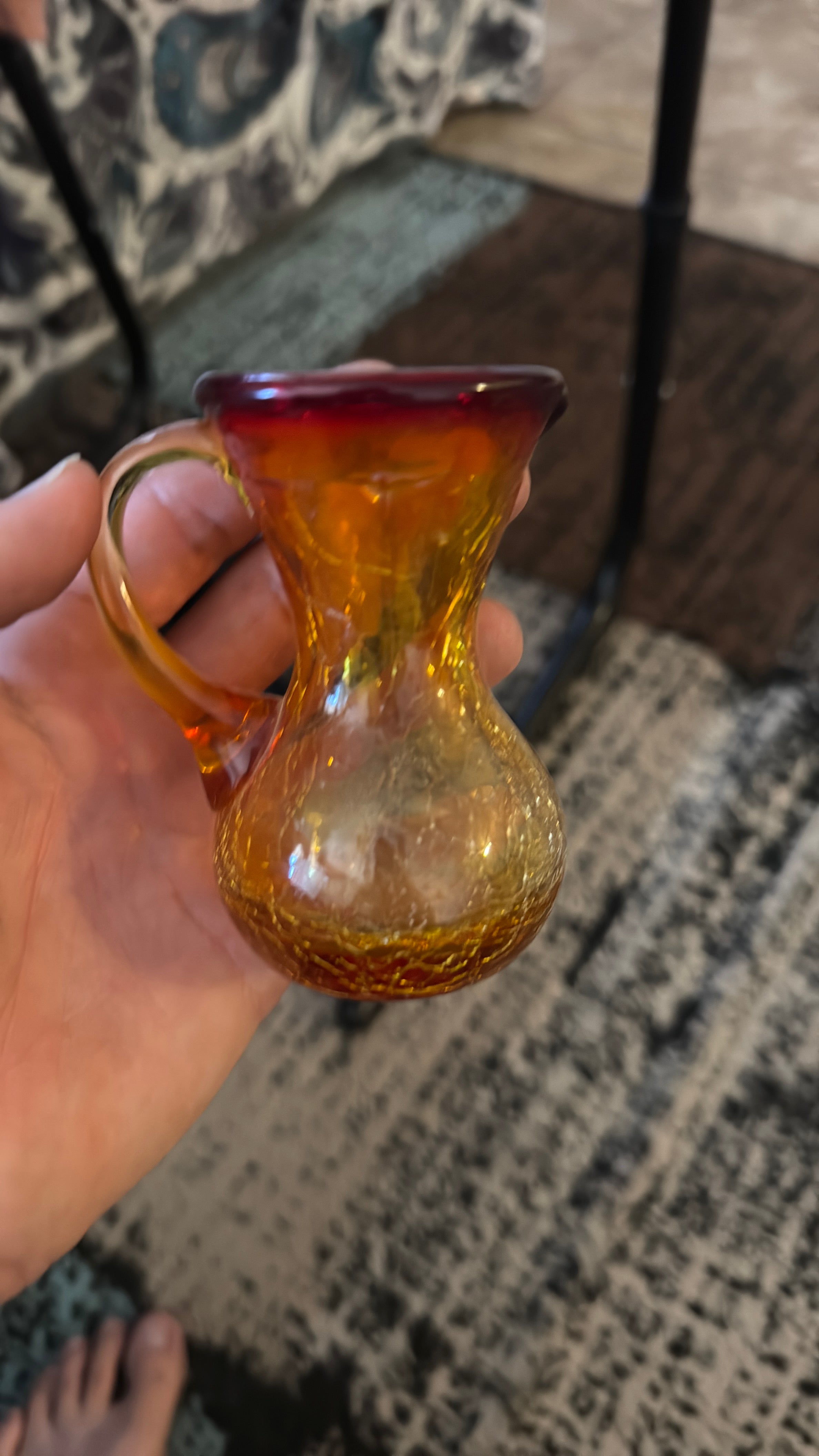 Fenton Amber Cracked Glass Pitcher(Mini Size)